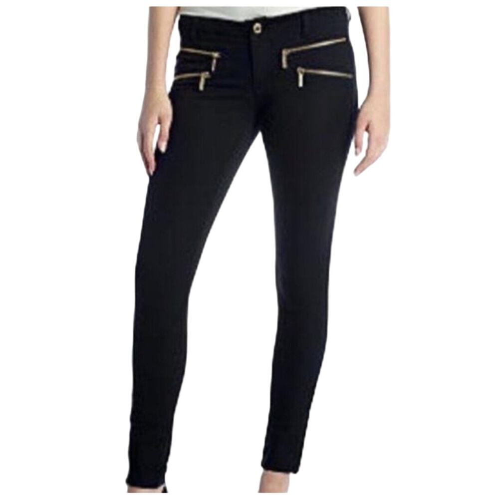 MICHAEL Michael Kors Womens Black Skinny Ankle Jeans Gold Zipper Pockets Size 8